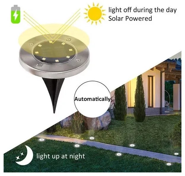Lumini solare cu LED pentru grădină - 8 LED - alb rece - 4 buc