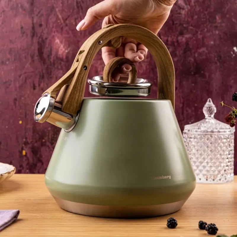 Ceainic cu fluier Klausberg KB 9062, 2,5 l, Otel inoxidabil, Maner care nu se incalzeste, Toate plitele inclusiv inductie, Verde