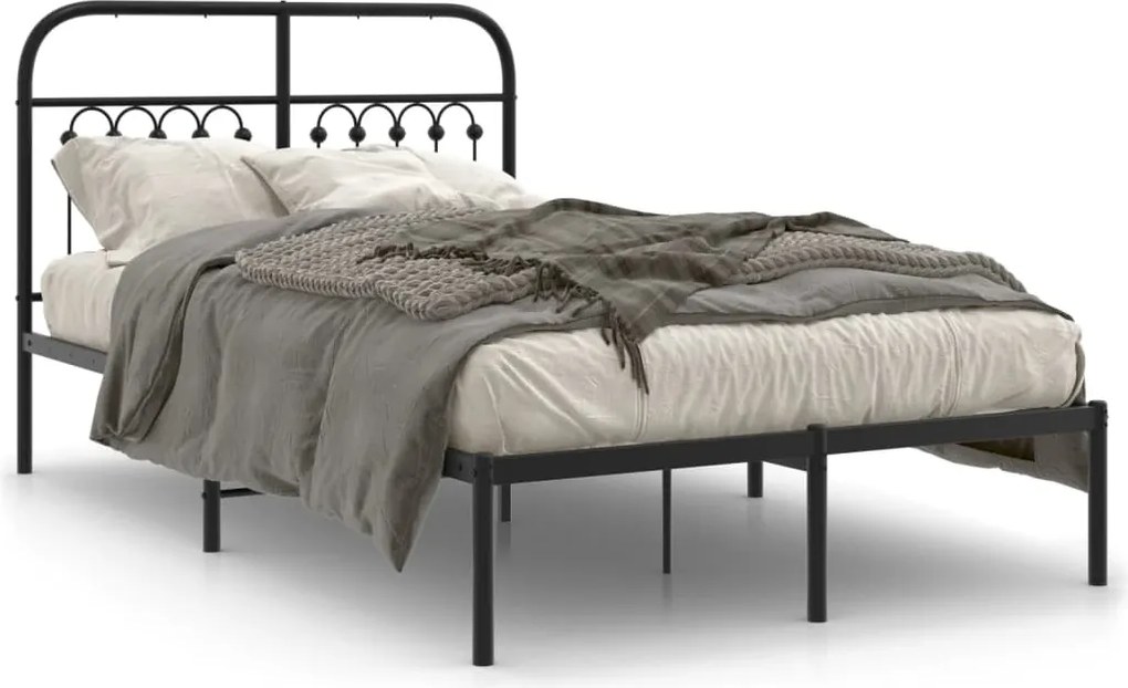 vidaXL Cadru de pat metalic cu tăblie, negru, 120x200 cm