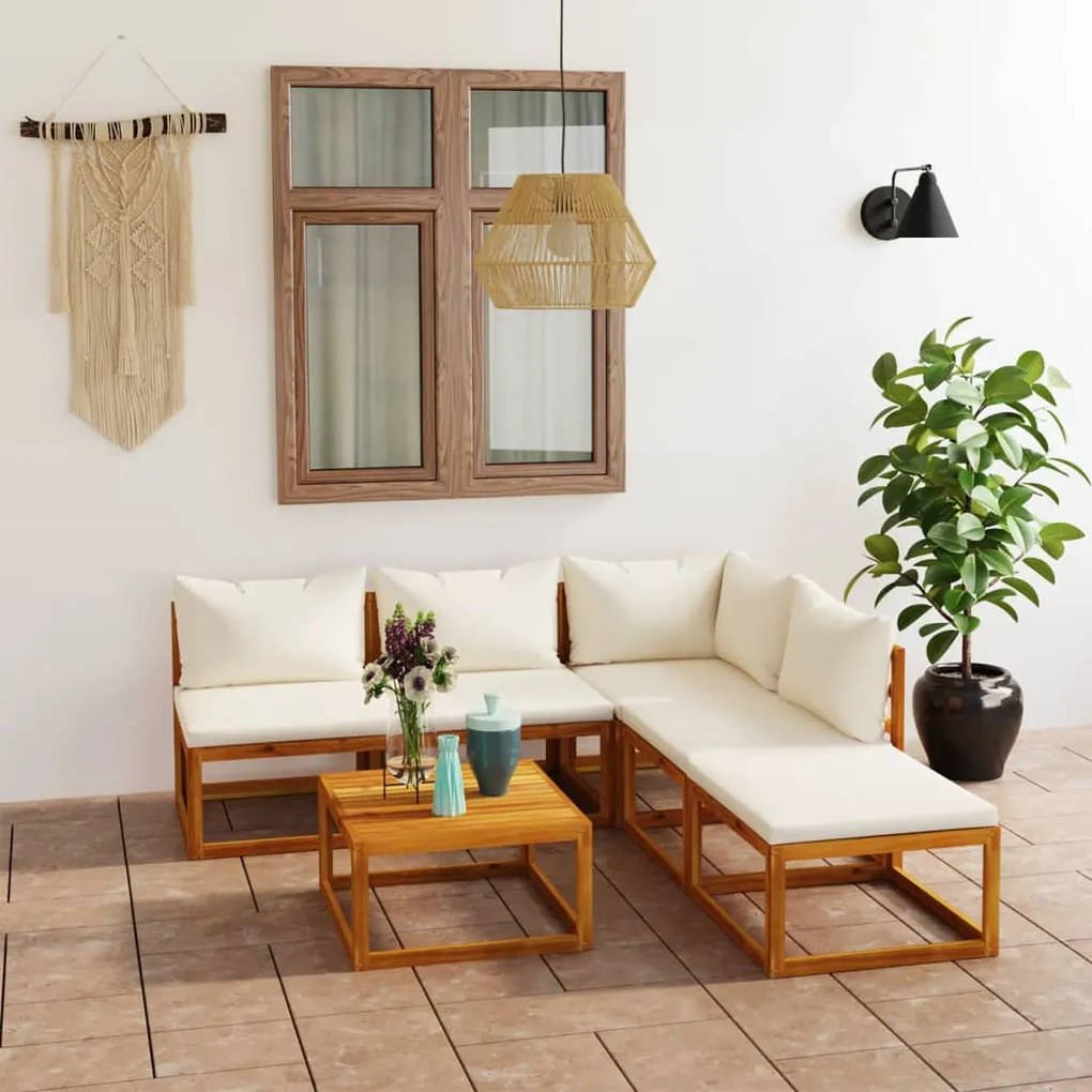 3057654 vidaXL Set mobilier grădină cu perne, 6 piese, crem, lemn masiv acacia