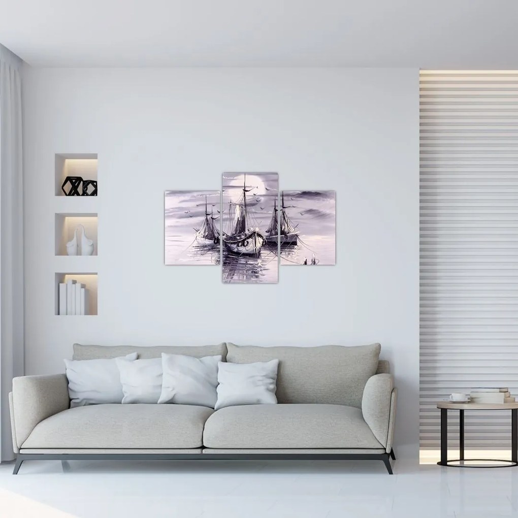 Tablou - Port marin, pictură în ulei (90x60 cm)