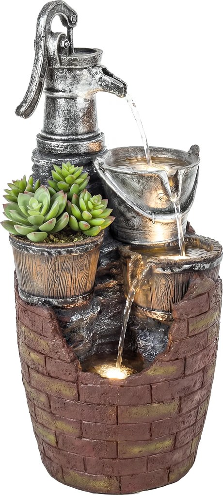 Outsunny Fântână 4 niveluri rustică, fântână de grădină cu iluminare LED, ghiveci pentru plante, pompă, reglabilă 34 x 31 x 76 cm | Aosom Romania