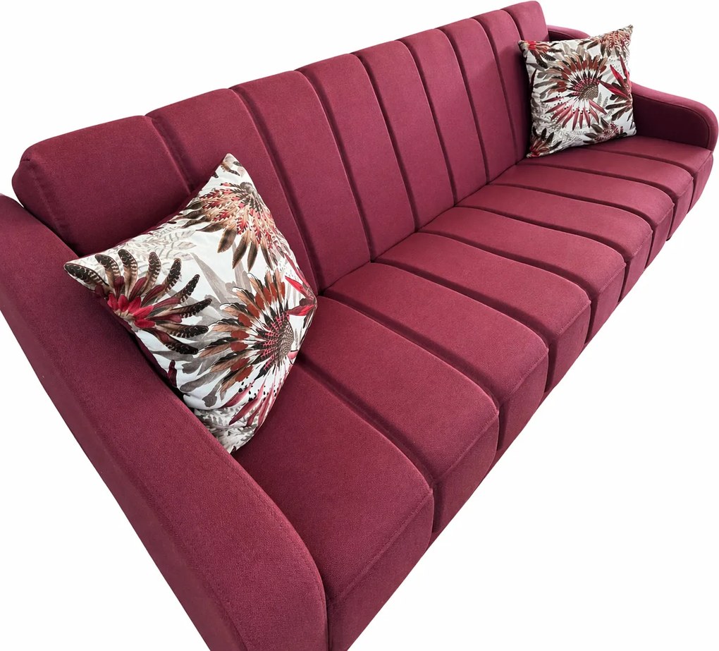 Canapea ALEX extensibila, 3 locuri, cu lada de depozitare, stofa rosu bordo, 220x90x90 Rosu Bordo