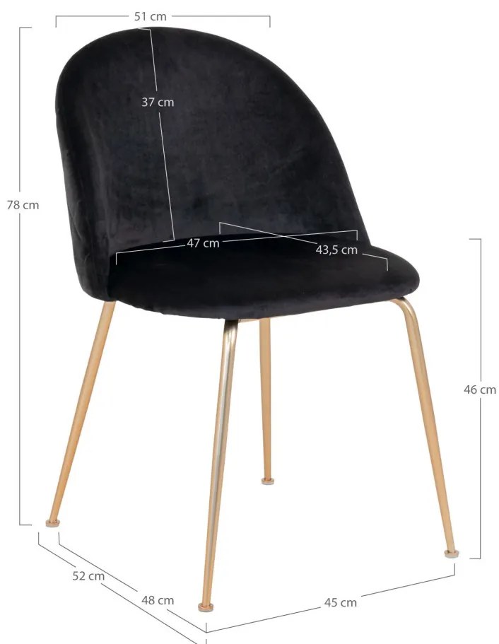 Scaun de dining Geneve negru-brass