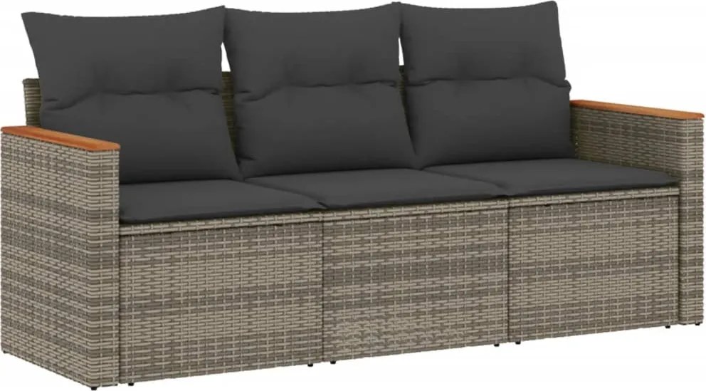 vidaXL Set canapea de grădină cu perne, 3 piese, gri, poliratan