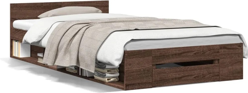 vidaXL Cadru de pat cu sertar, stejar maro, 90x200 cm lemn prelucrat