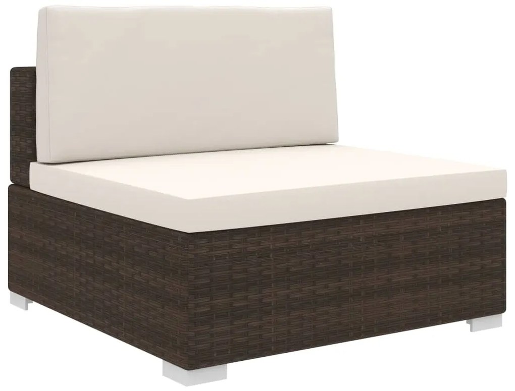vidaXL Scaun modular de mijloc, 1 buc., maro, poliratan, cu perne