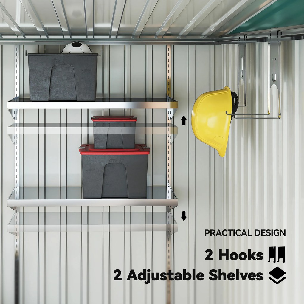 Outsunny Magazie Grădină din Oțel, Ușă Glisantă, pentru Căsuță de Unelte, Căsuță de Grădină, 154x206.5x160/181 cm, Albă | Aosom Romania