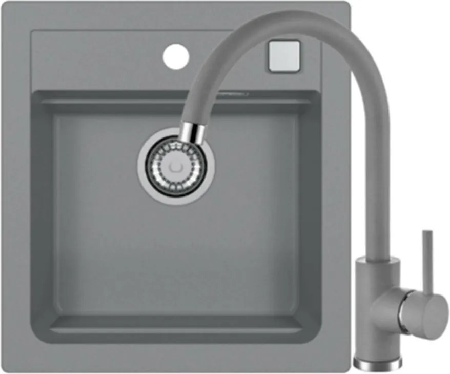 Set chiuveta bucatarie compozit Alveus Atrox 20 gri 47x50 cm si baterie Kati