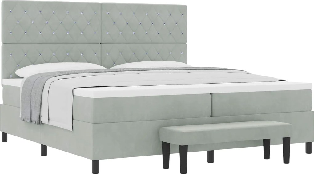 vidaXL Pat cu arcuri cu saltea Gri deschis 200 x 200 cm Catifea