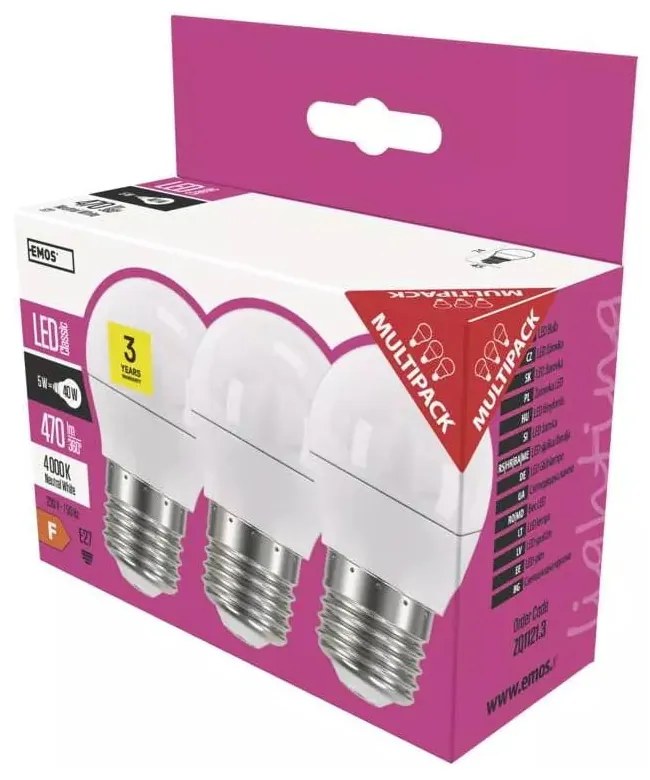 Becuri LED E27, 3 buc. cu lumină neutră 5 W – EMOS