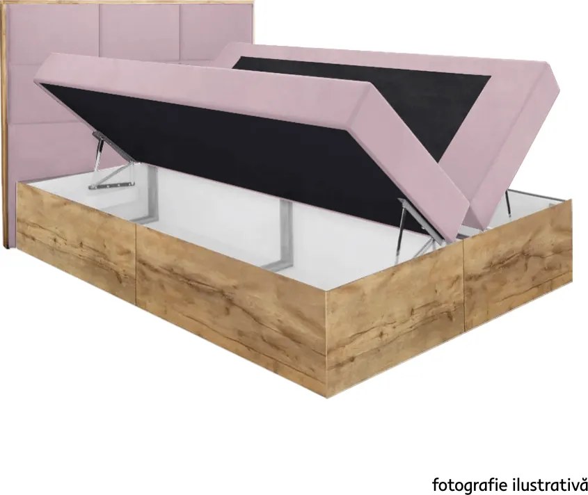 Pat Boxspring, 200x200, ţesătură roz Kronos/stejar lancelot, WOOD 2