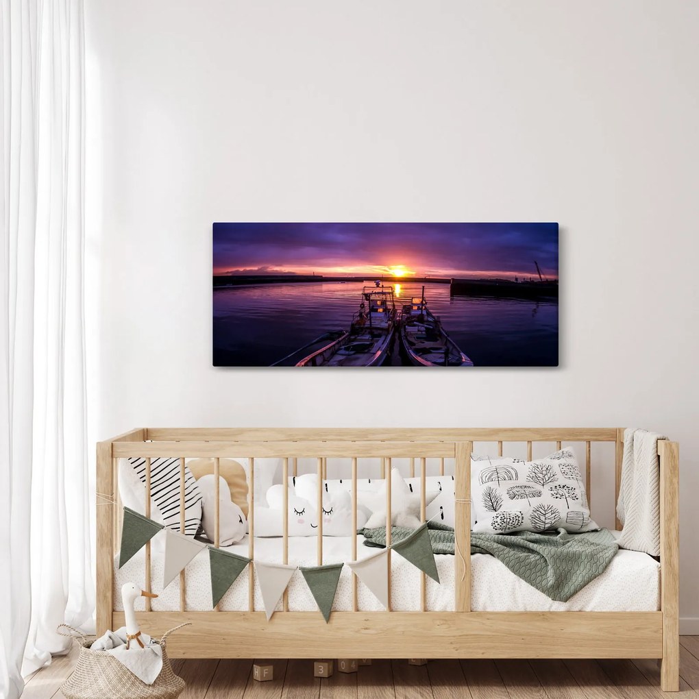 Tablou cu barci pescărești în port (120x50 cm)