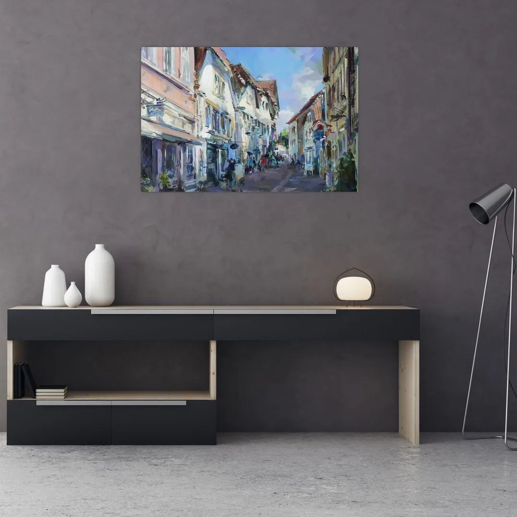 Tablou - Strada orașului vechi, pictură acrilică (90x60 cm)