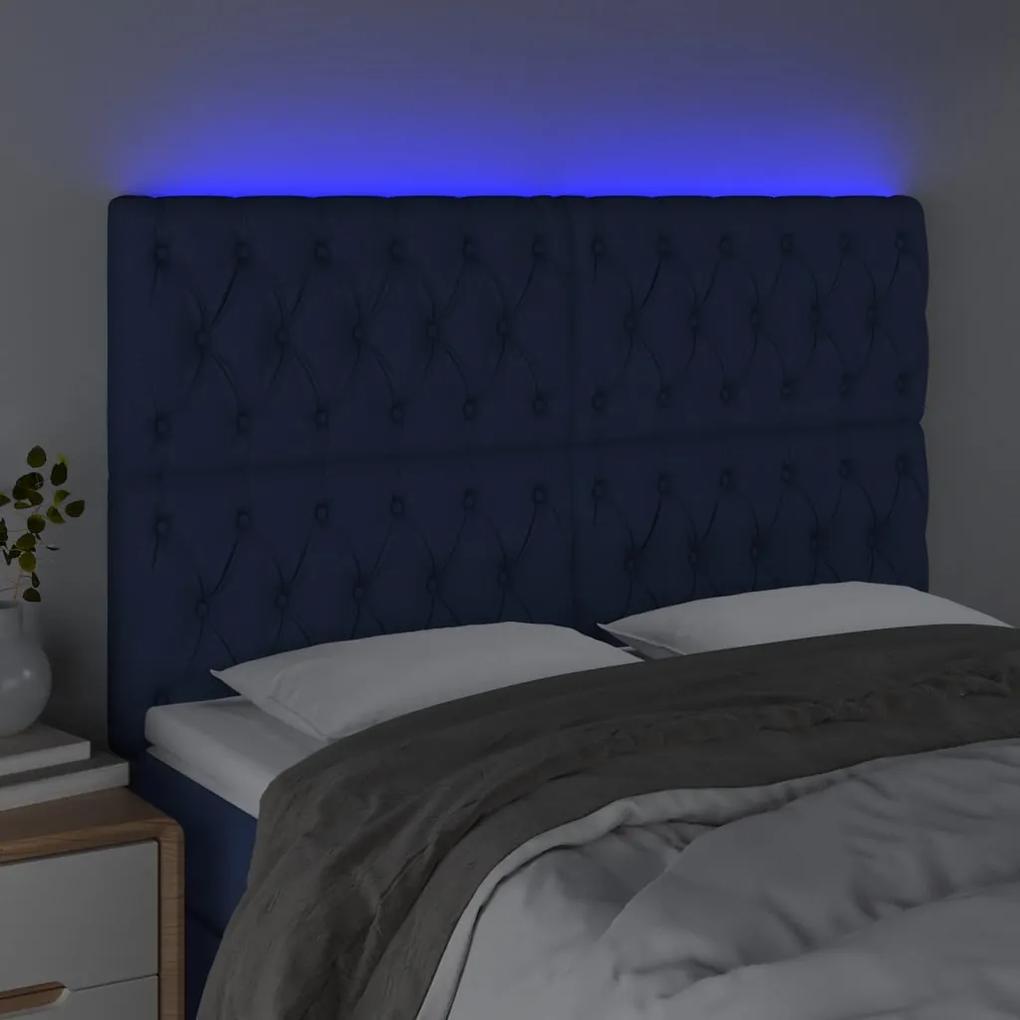 Tablie de pat cu LED, albastru, 144x7x118 128 cm, textil 1, Albastru, 144 x 7 x 118 128 cm