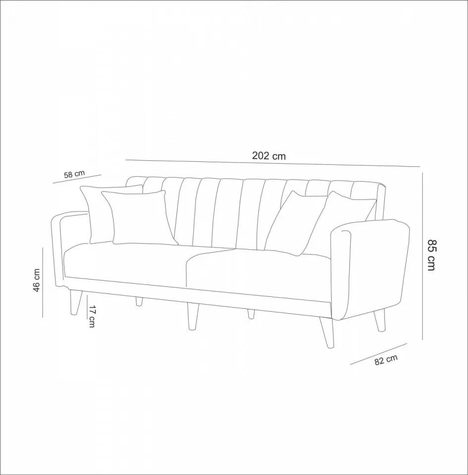 Canapea Extensibilă cu 3 Locuri Aqua, Crem