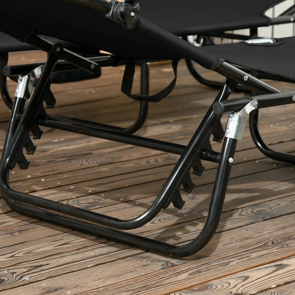 Outsunny Set de 2 șezlonguri pliabile cu copertină, spătar reglabil în 5 trepte, Negru | Aosom Romania