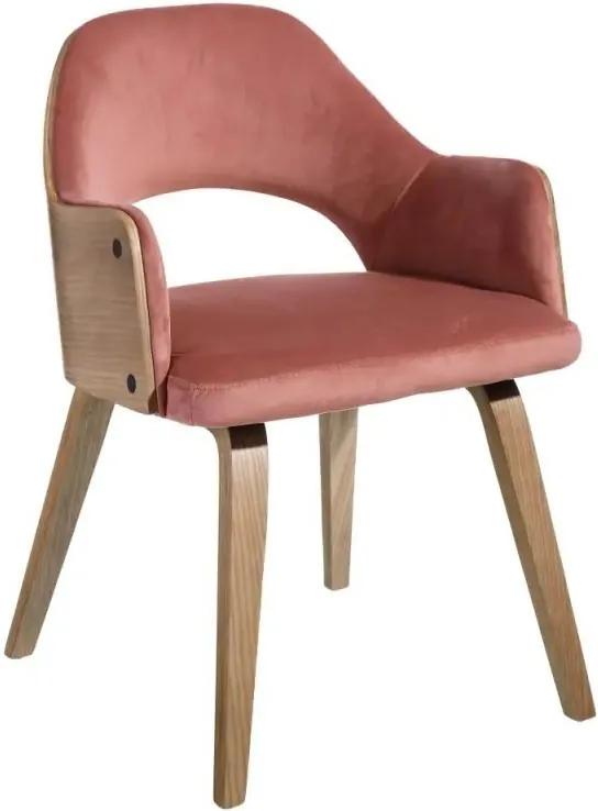 Scaun din lemn si catifea roz Bistro Ixia