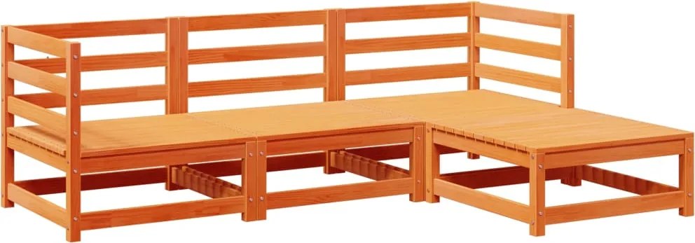 vidaXL Set canapea de grădină, 4 piese, maro ceruit, lemn masiv de pin