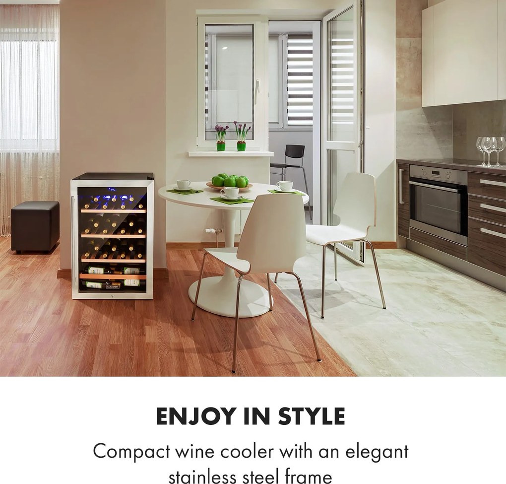 Klarstein Vinamour 48 Uno, vinotecă, 128 l, 48 de sticle, 3 rafturi, 4 - 18 °C, oțel inoxidabil