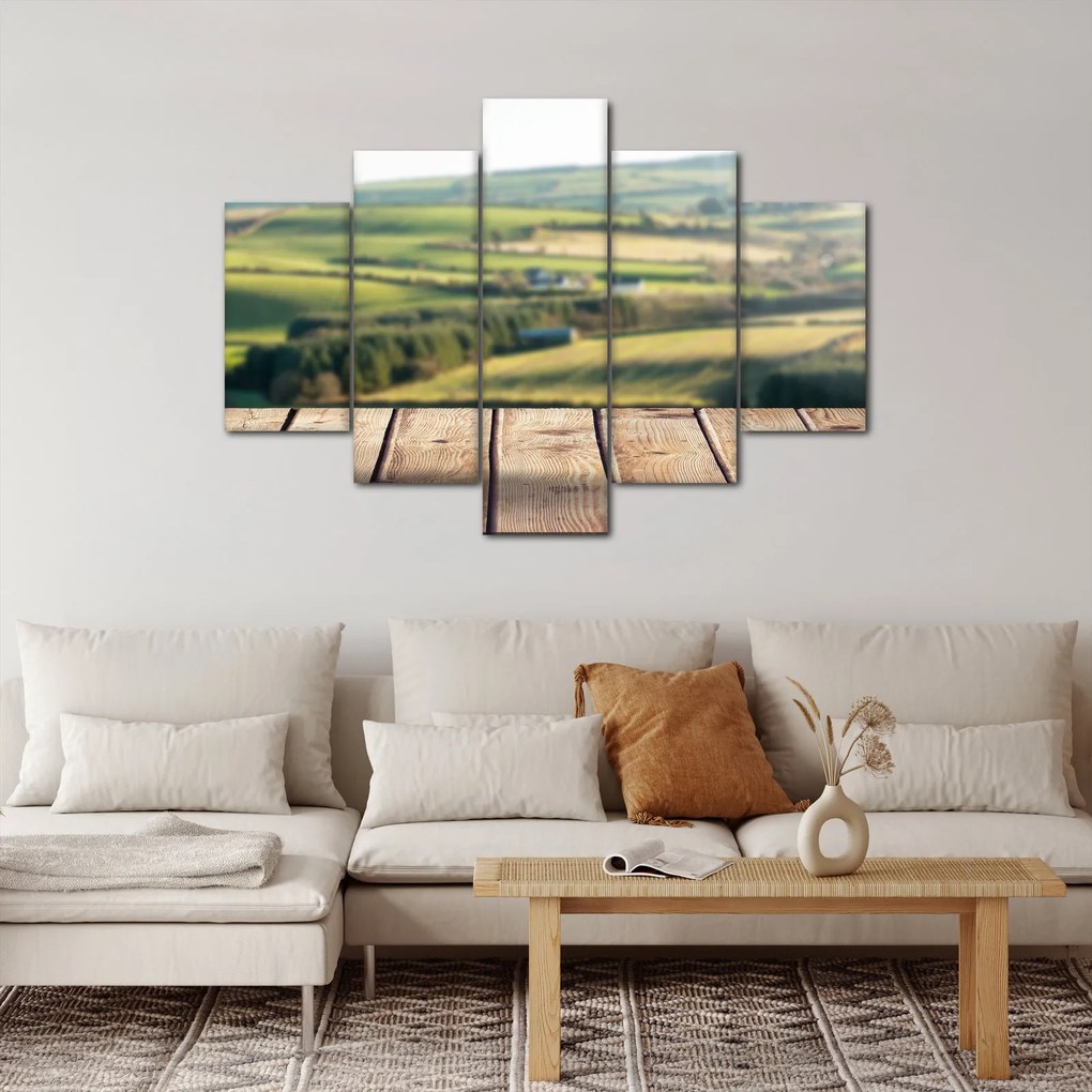 Tablou - Raft din lemn cu peisaj (150x105 cm)