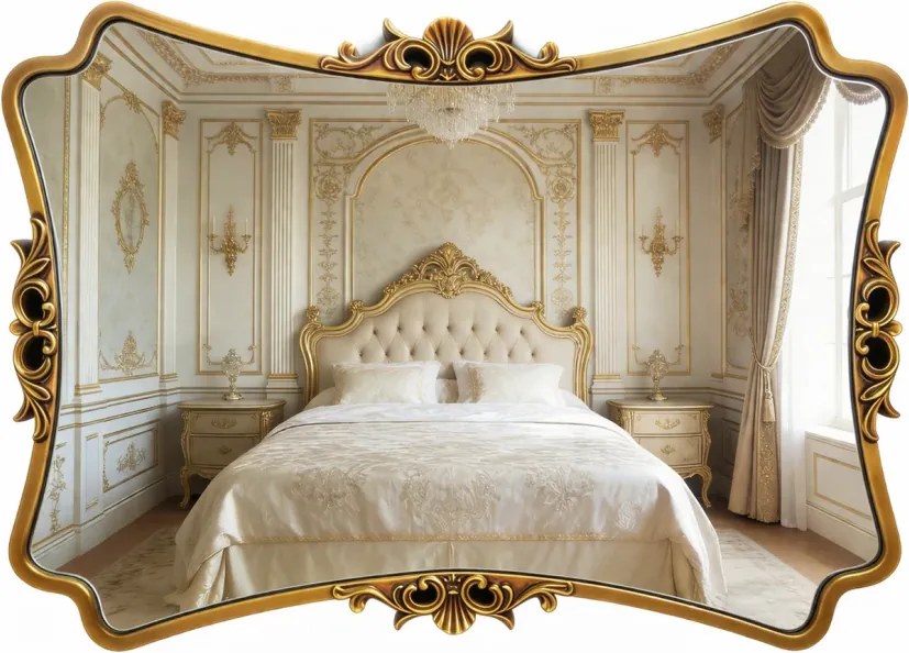 Oglindă decorativă de perete, ramă aurie antichizată, 60x80 cm