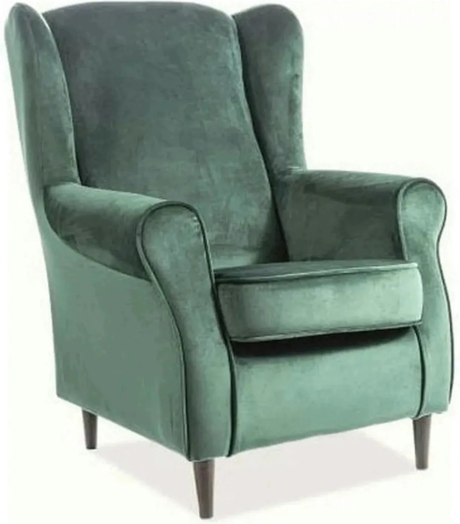 Fotoliu BARON, stofa catifelata verde - Bluvel 78/wenge, 75x80x101 cm