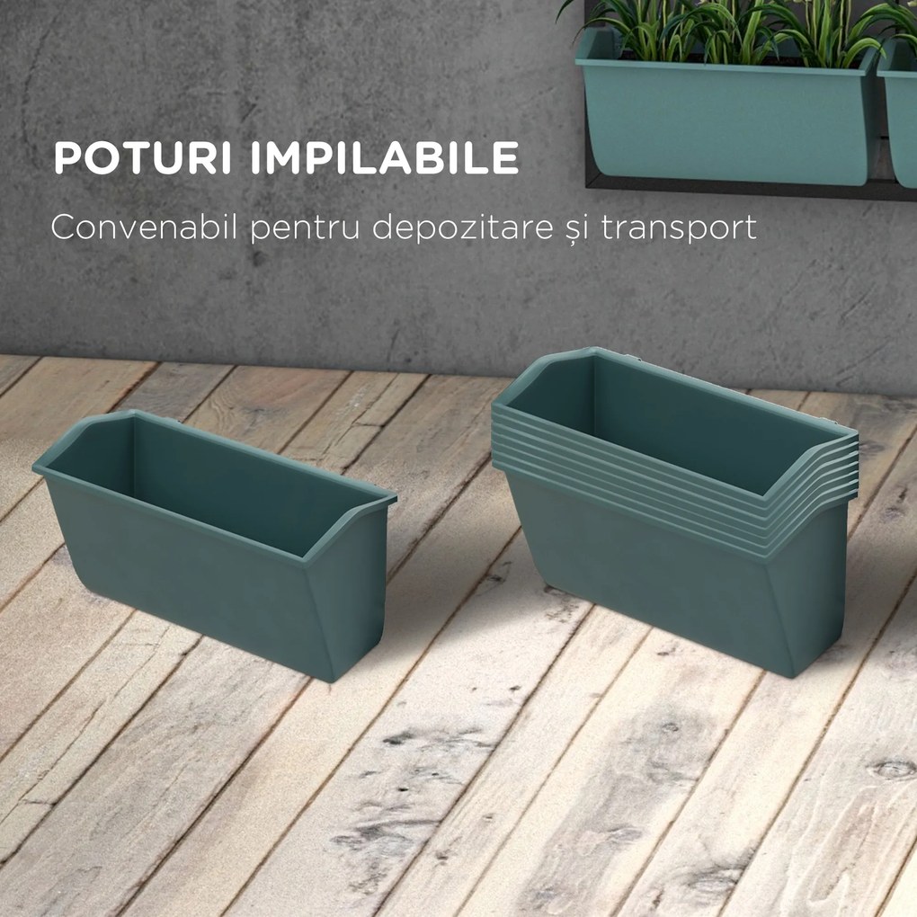 Outsunny Suport pentru Plante, 8 Ghivece Stivuibile, Rezistente la Intemperii, 52.5 x 14 x 90 cm, Gri + Negru | Aosom Romania