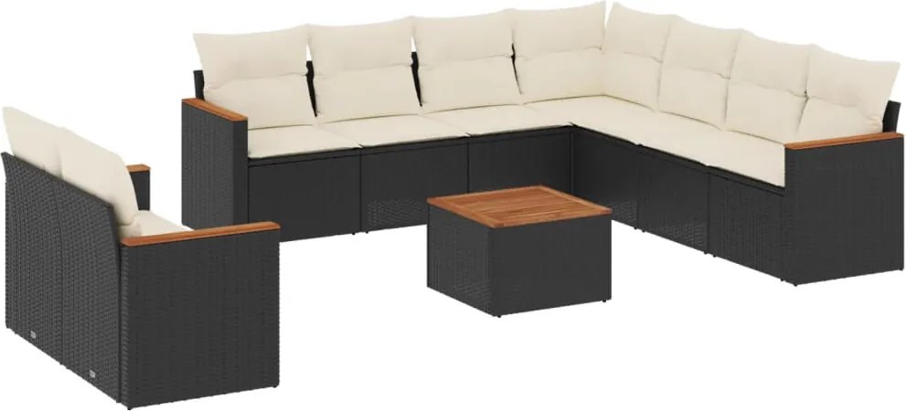 vidaXL Set canapele de grădină cu perne, 10 piese, negru, poliratan