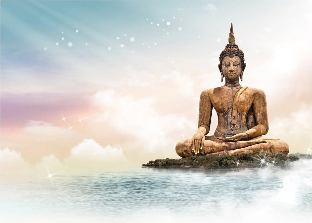 Tablou pe sticlă - Buddha care supraveghează pământul (70x50 cm)