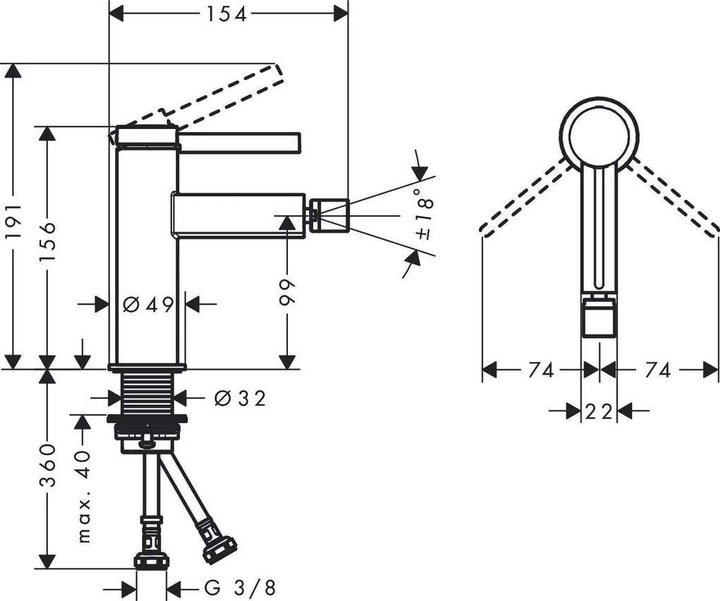 Baterie bideu Hansgrohe Finoris, ventil push-open, crom - 76200000