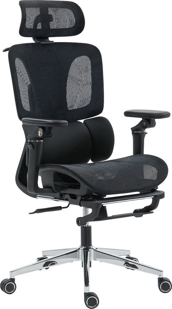 HOMCOM Scaun de Birou Ergonomic din Plasă cu Cotiere, Tetieră, Spătar Reglabil, Funcție Legănare, Negru | Aosom Romania