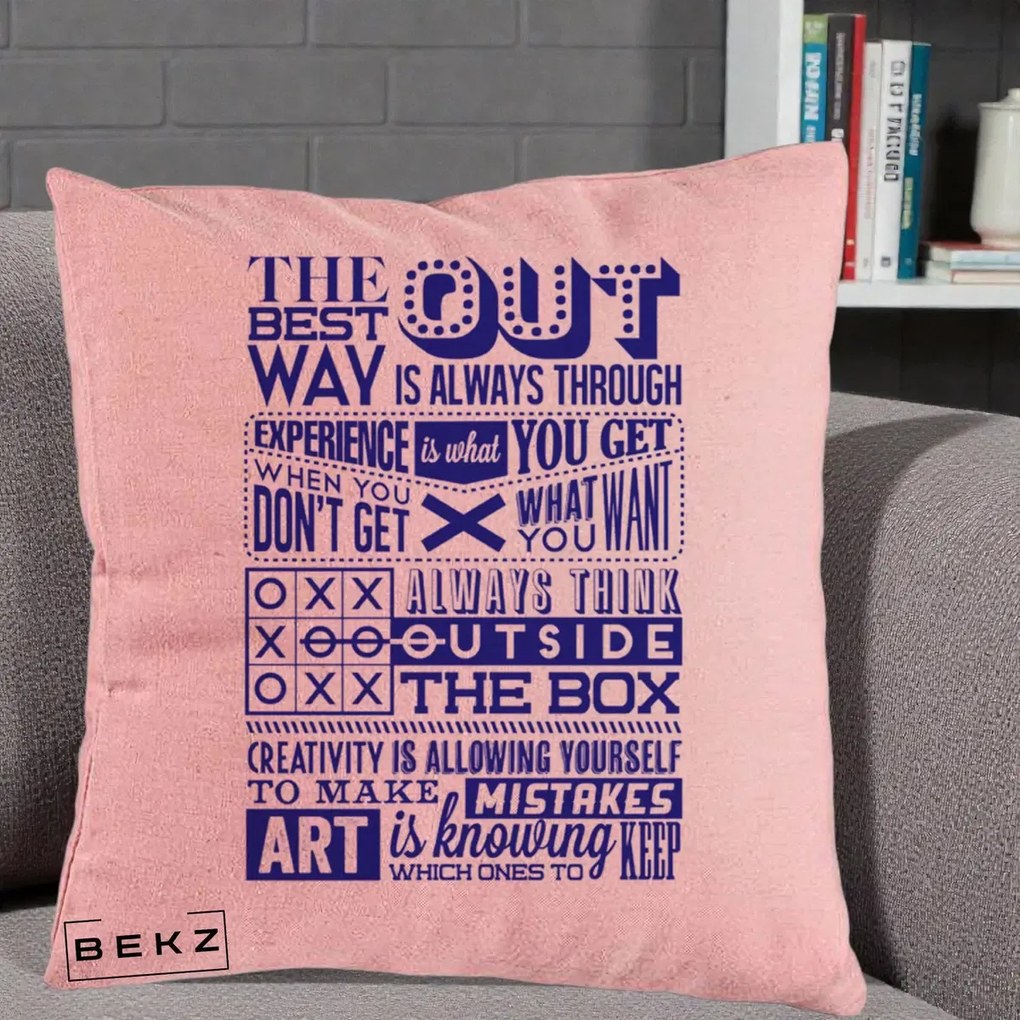 Perna Decorativa Citate Creativitate Albastru, 40x40 cm, Roz, Husa Detasabila, Perna Inclusa, BEKZ®