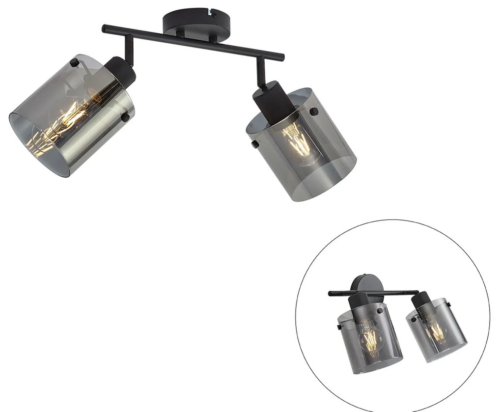 Spot de tavan negru de design cu sticlă fumurie cu 2 lumini - Domo