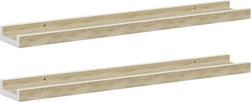 vidaXL Rafturi de perete, 2 buc., alb și stejar sonoma, 60x9x3 cm