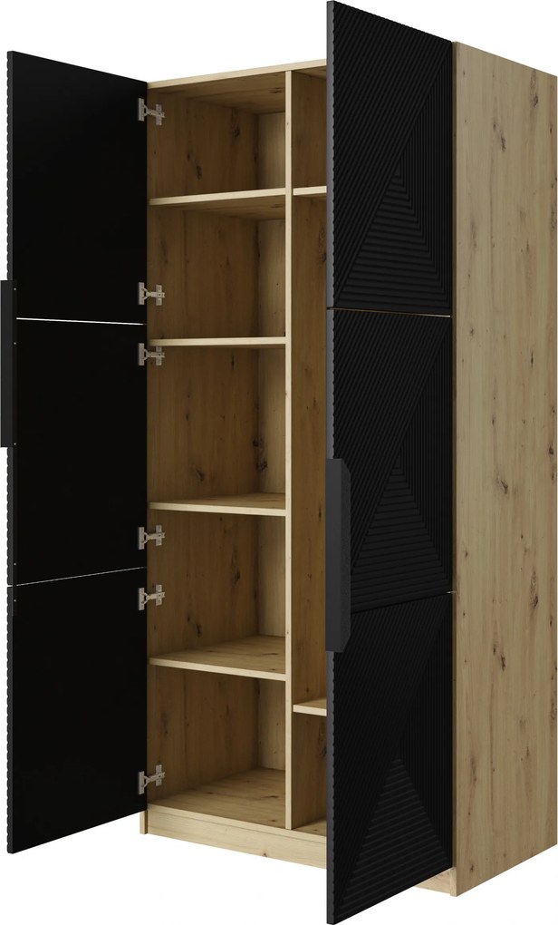Dulap Asha 100 cm și mânere metalice - artisan / negru mat / mânere negre