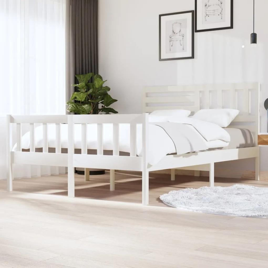 3101154 vidaXL Cadru de pat, alb, 140x200 cm, lemn masiv