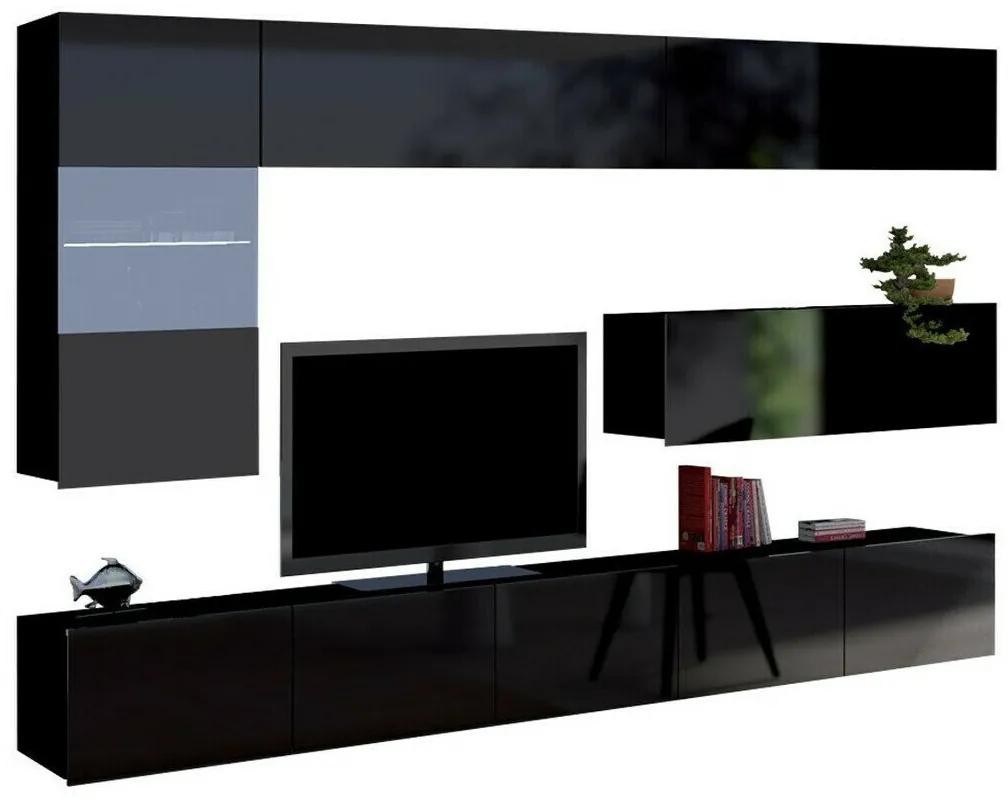Camera de zi Providence B108Negru lucios, Negru, Părți separate, Cu comodă tv, Cu componente suplimentare, PAL laminat, 255x43cm, 106 kg