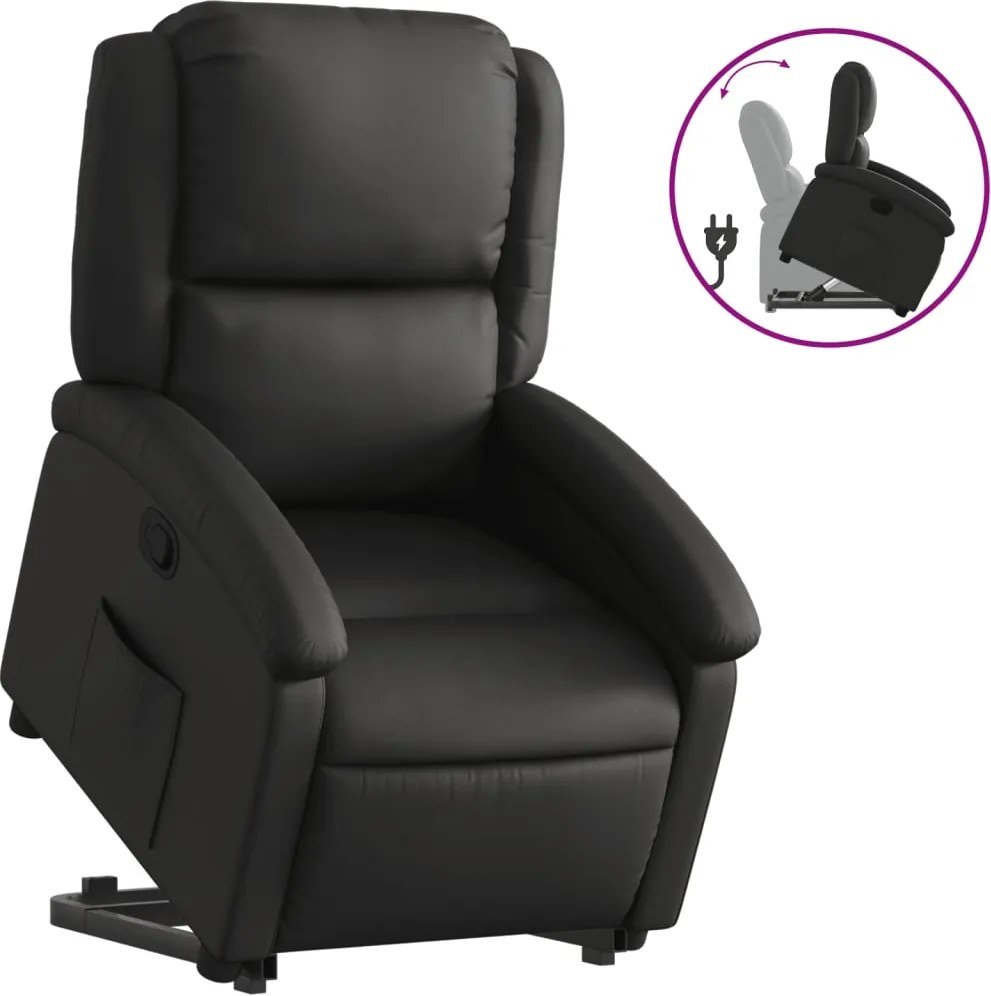 vidaXL Fotoliu rabatabil cu ridicare, negru, piele naturală