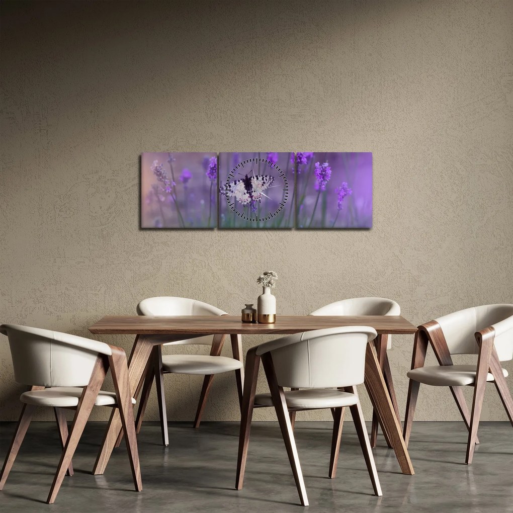 Tablou - fluture în lavandă (cu ceas) (90x30 cm)