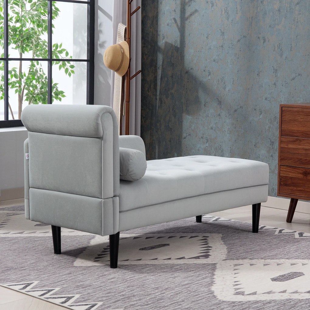 HOMCOM Canapea Chaise Longue cu tapițerie cu efect de catifea, gri | Aosom Romania