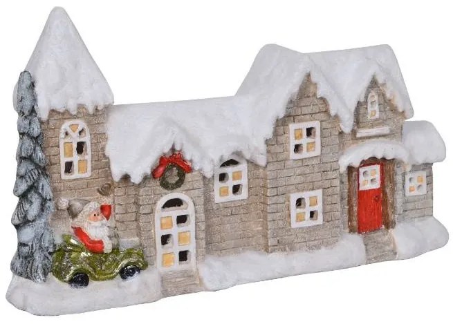Casa de craciun din ceramica cu LED 54x13.5x31cm