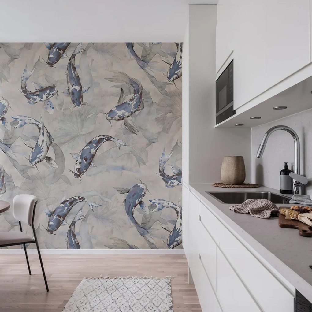Fototapet, Koi, Blue, Rebel Walls