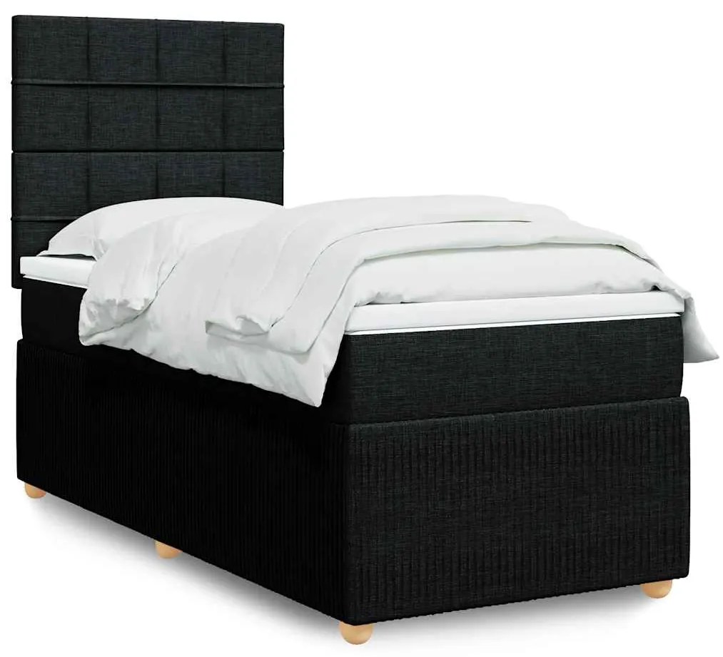 vidaXL Pat box spring cu saltea, negru, 100x200 cm, textil