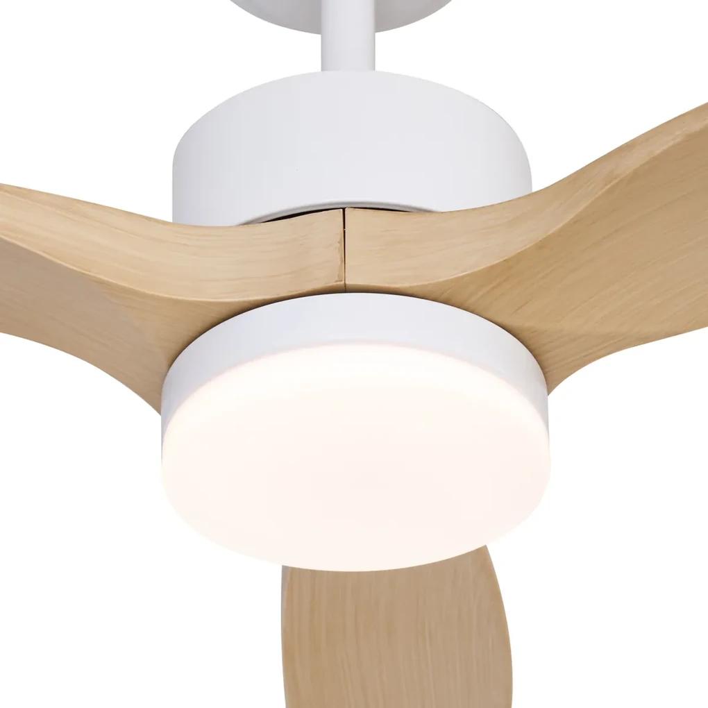 Ventilator de tavan alb cu imprimeu de lemn 132cm incl. LED Dimmabil cu telecomandă - Joly