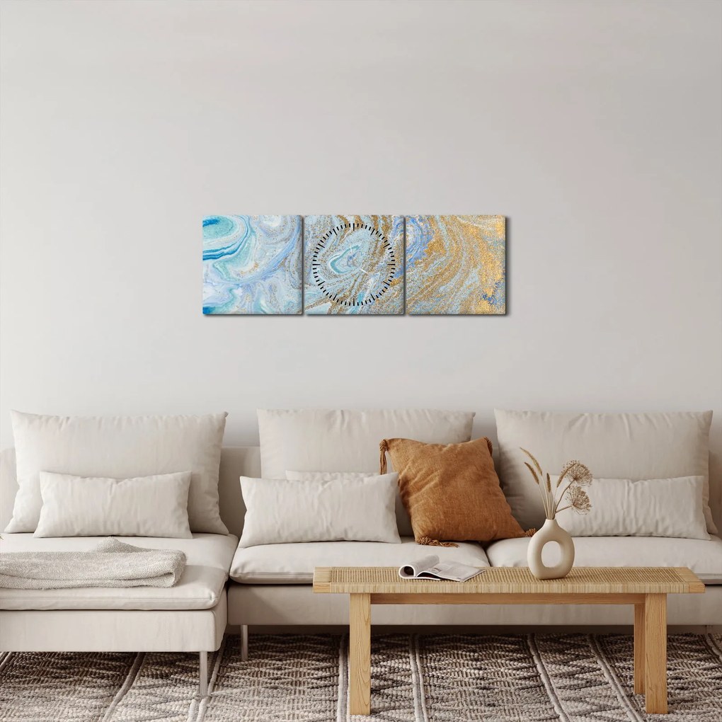 Tablou - Marmură albastră (cu ceas) (90x30 cm)