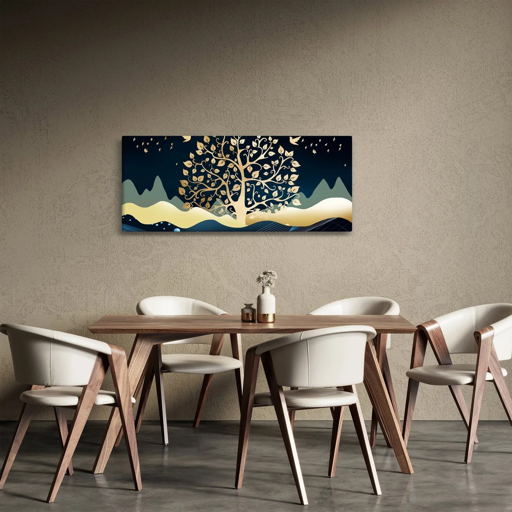 Tablou cu copac auriu (120x50 cm)