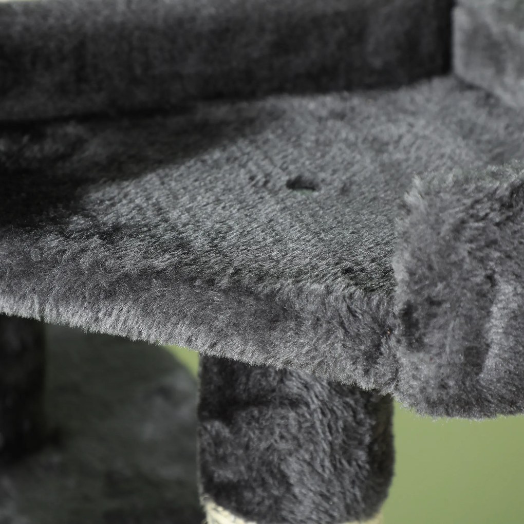 PawHut Albero Tiragraffi per Gatti con Due Cucce in Peluche e Sisal, Grigio, 50x50x170cm