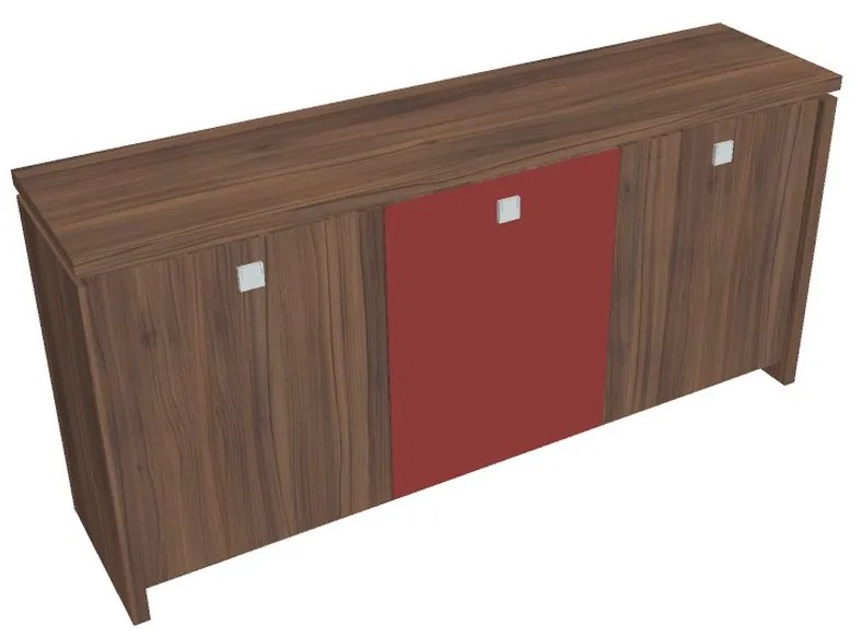 Dulap mic Verno 188 x 46 x 90 cm, uși combinate, nuc / roșu