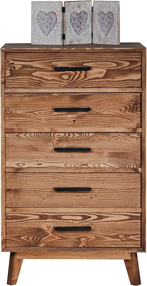 Comodă lemn masiv Timeless 5 Sertare Whisky, 60 × 40 × 100 cm
